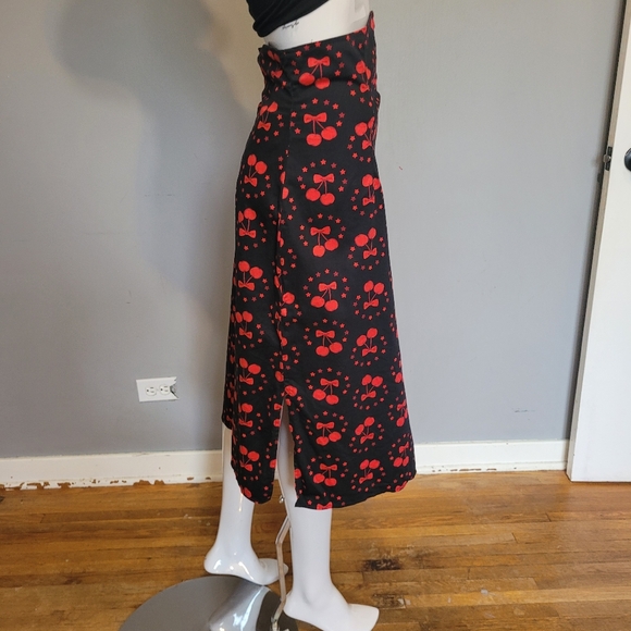 Collectif Cherry Midi Skirt with Notched Waist, VGUC, Size 12 - Picture 2 of 8